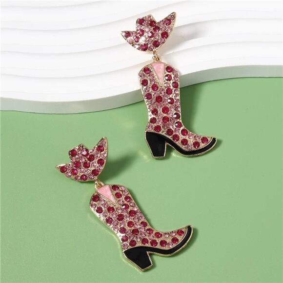 Rhinestone Cowboy Boot Dangle Earrings - Picture 4 of 15